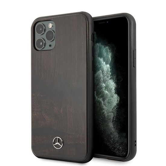 Picture of Mercedes-Benz Mercedes Wood Line Rosewood case for iPhone 11 Pro - brown