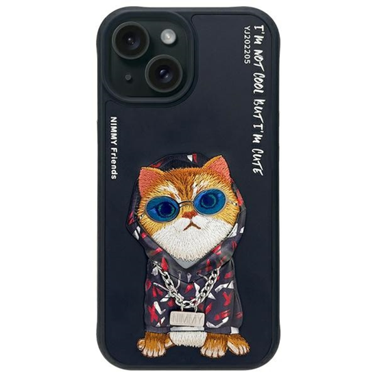 Picture of Nimmy case iPhone 15 6.1" black   Glasses Cool Cat
