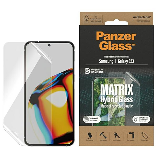 Picture of PanzerGlass | Matrix Screen Protector, Ultra-Wide Fit W. Alignerkit | Screen Protector | Samsung | Galaxy S23 | Transparent
