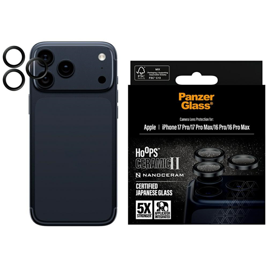 Picture of PanzerGlass Hoops Ceramic II Camera Lens Glass for iPhone 17 Pro / 17 Pro Max / 16 Pro / 16 Pro Max