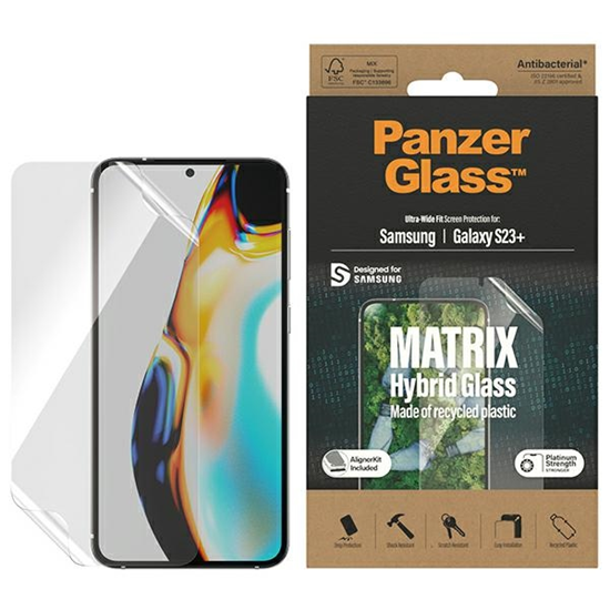 Picture of PanzerGlass | Matrix Screen Protector, Ultra-Wide Fit W. Alignerkit | Screen Protector | Samsung | Galaxy S23+ | Transparent