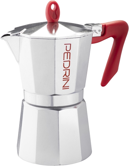 Picture of Pedrini Coffee Maker polished Aluminum 6 Cups silver red (9084-0) (90840)