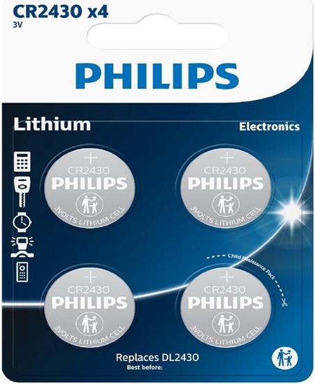 Picture of Philips PHILIPS knapcellebatteri lithium CR2430 4-pak - 2292444