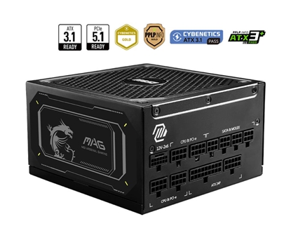 Picture of Power Supply|MSI|MAG A1000GL PCIE5 II|ATX 3.1|1000 Watts|Efficiency 80 PLUS GOLD|PFC Active|MAGA1000GLPCIE5II