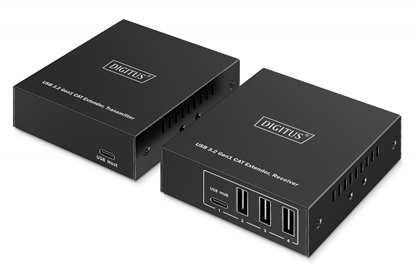 Изображение Przedłużacz (extender) po skrętce kat.6A  USB 3.1 Gen1 do 100m, 3x USB-A, 1x USB-C do 5 Gbps, 1x RJ45 (Gigabit Ethernet) - zestaw (odbiornik/nadajnik)