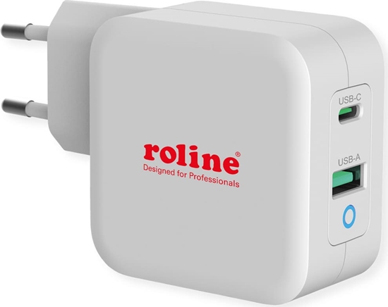 Picture of Roline USB Wall Charger Euro Plug, 2 Ports, 1x QC3.0 + 1x C (PD), 65W