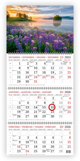 Picture of Sienas kalendārs 2026 gadam Nr.13 (Ežeras), 4 daļas, ar 3 metāla spirāli (Baltic)