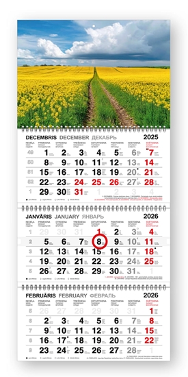 Picture of Sienas kalendārs 2026 gadam Standart Black, četrdaļīgs ar metāla spirāli, Lauku ainava