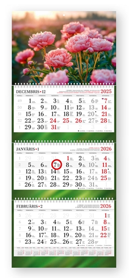 Изображение Sienas kalendārs 2026 gadam standart Plus, četrdaļīgs, ar metāla spirāli, Ziedi