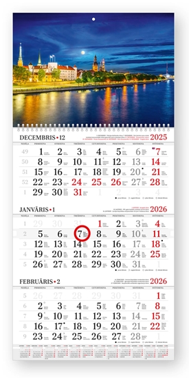 Изображение Sienas kalendārs 2026 gadam Standart, divdaļīgs ar metāla spirāli, 365latviski