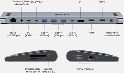 Picture of Stacja/replikator Unitek uHUB15+ USB-C Triple 4K KVM z funkcj podstawki (D1106AGY01)