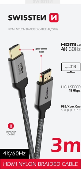Изображение Swissten HDMI to HDMI 4K Cable 3m
