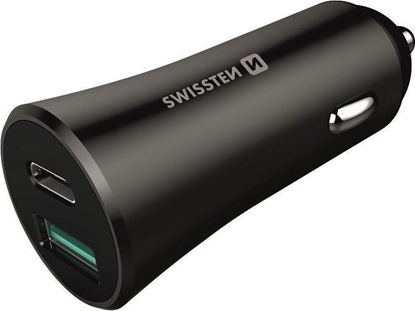 Изображение Swissten Metal Car Charger Adapter with Power Delivery USB-C + Quick Charge 3.0 / 36W For mobile phones and tablets