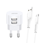 Изображение USAMS Ład. siec. 2xUSB T20 2,1A USB-C biały|white 