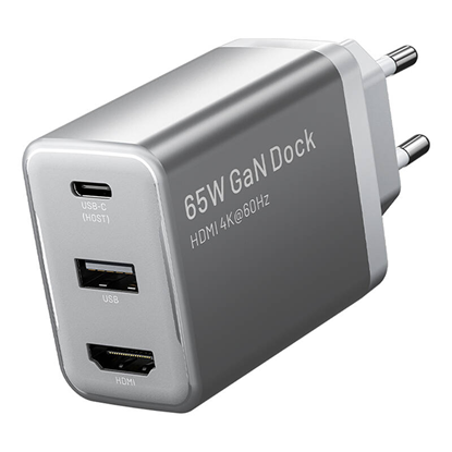 Attēls no adowarka sieciowa Vention FJAH0-EU USB(C+A)+HDMI GaN (60W/5W/4K@60Hz) (szara)