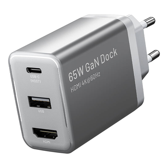 Picture of adowarka sieciowa Vention FJAH0-EU USB(C+A)+HDMI GaN (60W/5W/4K@60Hz) (szara)