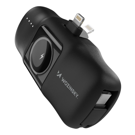 Picture of Wozinsky WF16-YLS 5000mAh 15W Lightning Mini Power Bank with Built-in USB-C Cable and Apple Watch Charger - Black