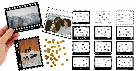 Picture of Zestaw 12x Naklejki Ramki Do Fuji Wide 400 / 300 / Sp-3 / Polaroid Now / Now+ 600 - Czarno Biae