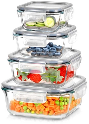 Изображение ZESTAW 4 SZKLANYCH POJEMNIKÓW NA YWNO Z POKRYWAMI I USZCZELKAMI 229236