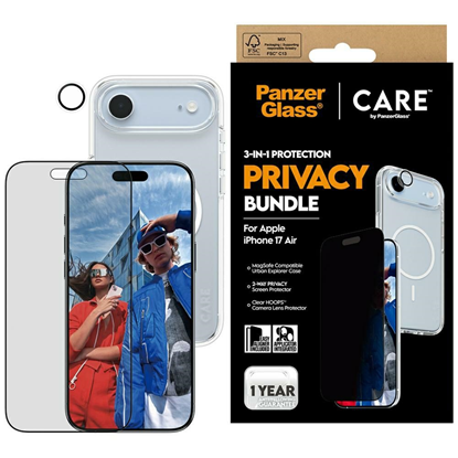 Изображение Zestaw ochronny CARE by PanzerGlass Flagship Privacy 3w1 Etui+Szklo Prywatyzujace+Lens do iPhon