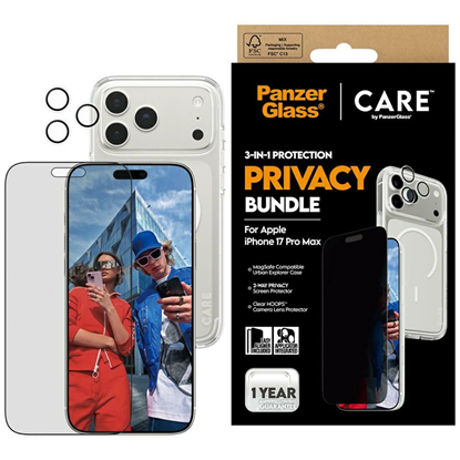 Attēls no Zestaw ochronny CARE by PanzerGlass Flagship Privacy 3w1 Etui+Szklo Prywatyzujace+Lens do iPhon