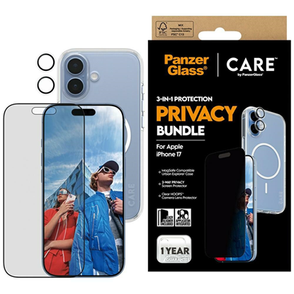 Изображение Zestaw ochronny CARE by PanzerGlass Flagship Privacy 3w1 Etui+Szklo Prywatyzujace+Lens do iPhon
