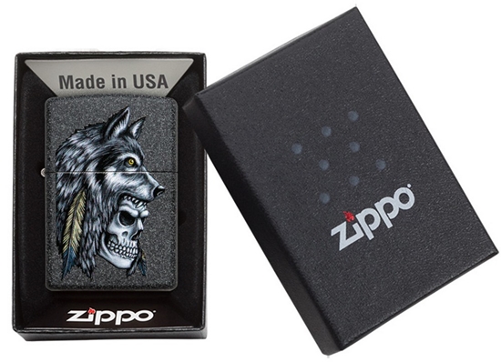 Picture of Zippo Lighter 29863 Wolf Skull Feather Design