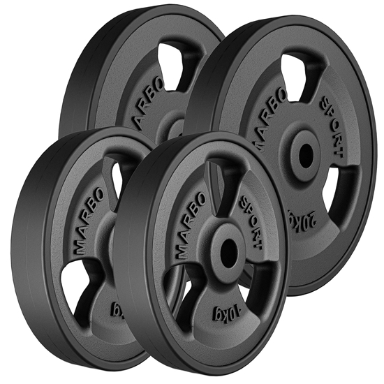 Изображение 30mm svara diski Tri-Grip rubberized cast iron weight plates set 60 kg / 2 x 20 kg + 2 x 10 kg - Marbo Sport