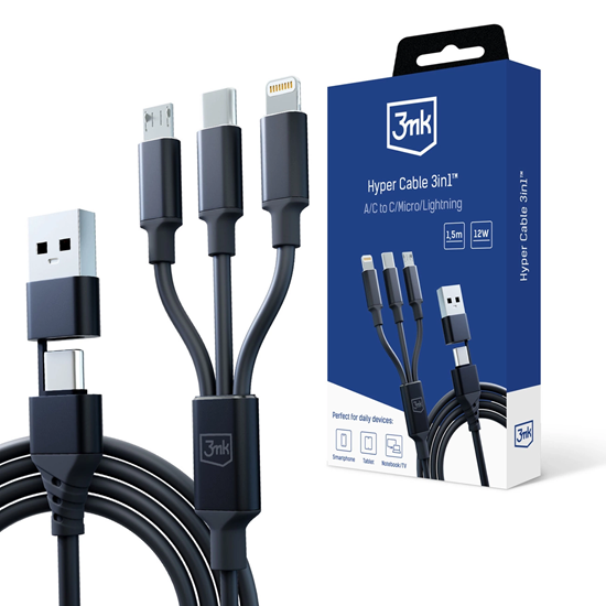 Изображение 3mk Hyper Cable 3in1 USB-A - USB-C | USB-C - micro