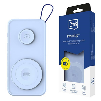 Изображение 3mk PastelUp 10 000mAh Powerbank 22.5W MagSafe QI USB-A USB-C Lightning Blue