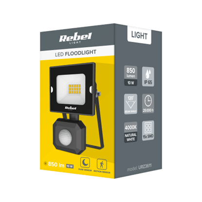 Изображение Ārtelpu mitrumizturīgs LED prožektors 10W ar kustības un krēslas sensoru, 4000K, 120°, IP65