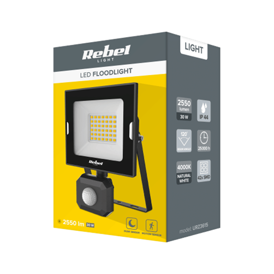 Изображение Ārtelpu mitrumizturīgs LED prožektors 30W ar kustības un krēslas sensoru, 4000K, 120°, IP44