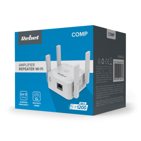 Picture of Ātrs 1200 Mb/s Wi-Fi tīkla pastiprinātājs (repeater), divas joslas 2.4 / 5GHz, signāls līdz 100 m