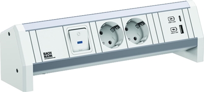Attēls no Bachmann DESK 2xCEE7/3 1xSwitch 1xUSB A/C 22W GST18 RAL9010