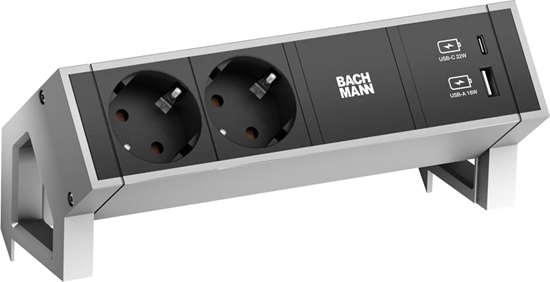 Picture of Bachmann DESK2 2xprotective contact USB A&C, USB Charger 22W 0.2m GST18 INOX