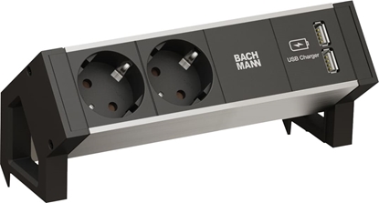 Attēls no Bachmann DESK2 ALU BLACK 2x earthing contact 1x USB charger