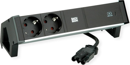 Attēls no Bachmann DESK2 ALU BLACK 2xprotective contact USB C, USB Charger 60W 0.2m GST18