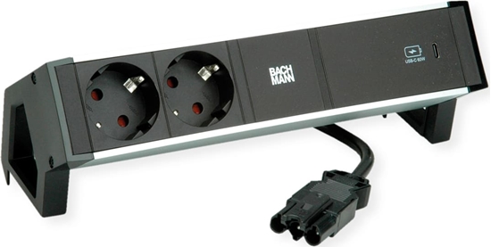 Picture of Bachmann DESK2 ALU BLACK 2xprotective contact USB C, USB Charger 60W 0.2m GST18