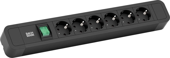 Picture of Bachmann PRIMO2 socket strip 6x earthing contact, aluminium, switch, black, 2 m