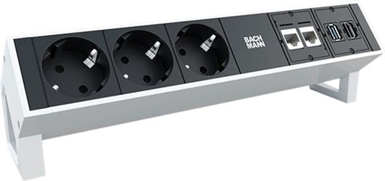 Изображение Bachmann socket strip DESK2 3x earthing contact, 2x CAT6a, 1x HDMI, USB3.0, white