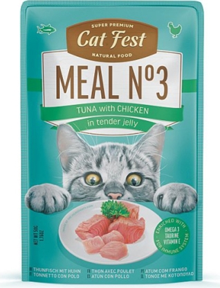 Picture of Catfest Cat Fest kons. Meal Nr3 Tuna with chicken in tender jelly 50g - konservēta mitrā barība kaķiem, klusā okeāna tuncis un vistas gaļa maigā želejā