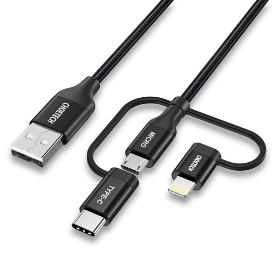 Picture of Choetech Choetech 3in1 MFI cable USB - USB Type C / micro USB / Lightning (charging 3A / data transmission 480 Mbps) 1.2m black (IP0030-BK)