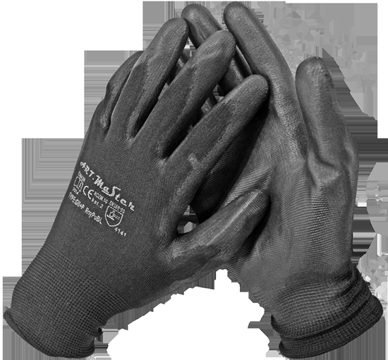 Изображение Cimdi poliester ar melnu PU pārkl.  7.izm B+B