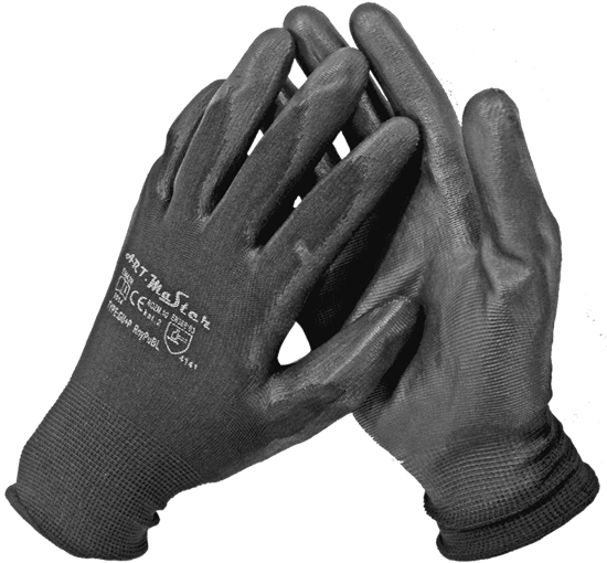 Изображение Cimdi poliester ar melnu PU pārkl.  8.izm B+B