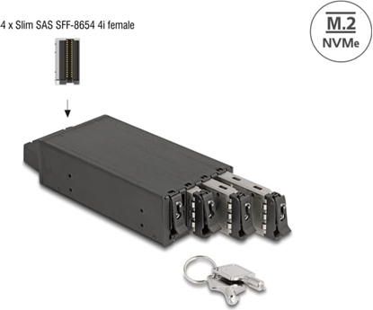 Attēls no Delock Slim Bay Mobile Rack for 4 x M.2 NVMe SSD with Slim SAS SFF-8654 connector