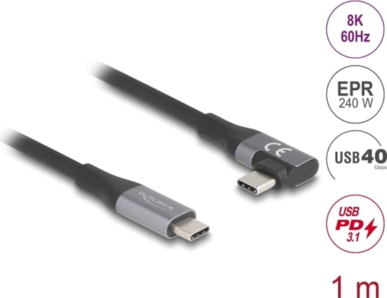 Picture of Delock USB 40 Gbps cable angled left / right USB PD 3.1 Extended Power Range 240 W 1 m