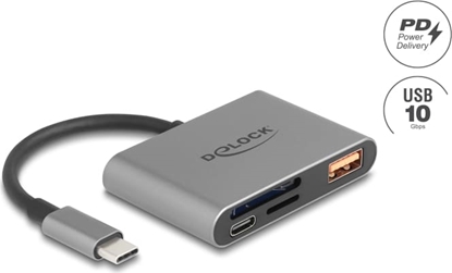 Изображение Delock USB-C™ Card Reader for SD and Micro SD memory cards + USB 10 Gbps Type-A port and USB Type-C™ PD 2.0 85 W