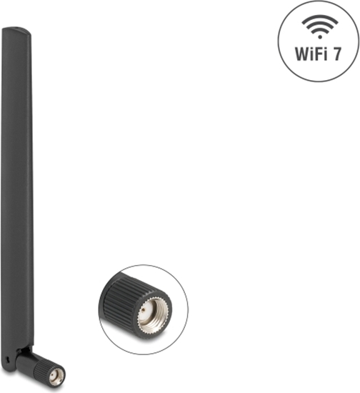 Picture of Delock WiFi 7 Antenna RP-SMA plug 2.0 - 4.4 dBi 17 cm omnidirectional with tilt joint black