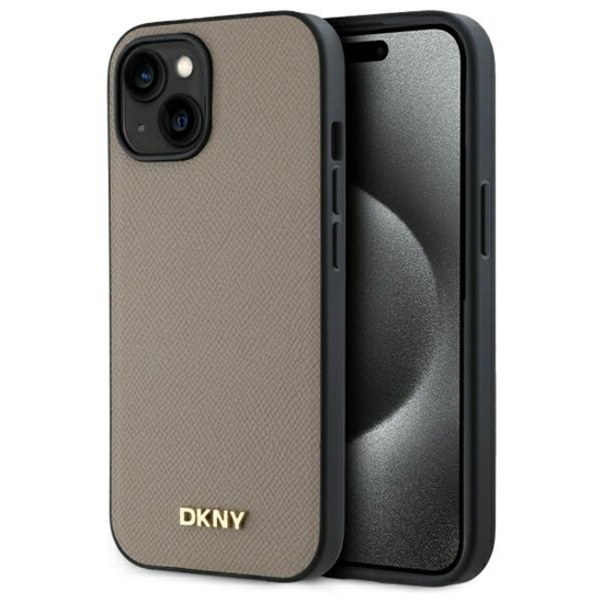 Изображение DKNY DKHMP15SPGHLME iPhone 15 6.1" beige/beige hardcase Grained Metal Logo MagSafe