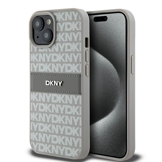 Picture of DKNY DKNY Leather Mono Stripe & Metal Logo case for iPhone 15 Plus / 14 Plus - beige